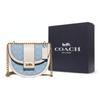 Coach Alie 21 Monogram Color Block Chain Chambray Canvas Print Leather And Fabric Saddle Bag Crossbody Small Women saddle bag C4694-B4SUX