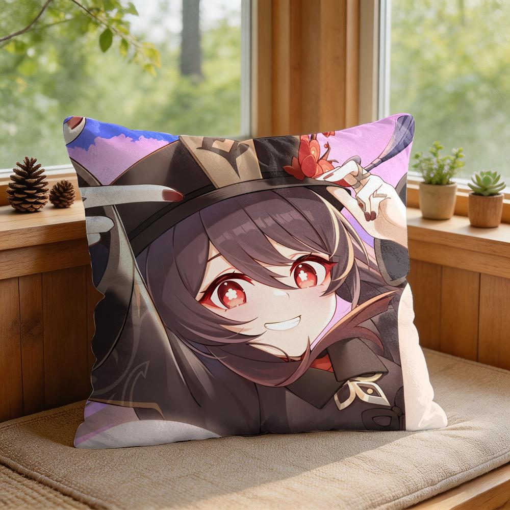 Cute Hu Tao Genshin Impact Cushion Cover Square Short Plush Pillow Case Living Room Sofa Home Decor Funda X