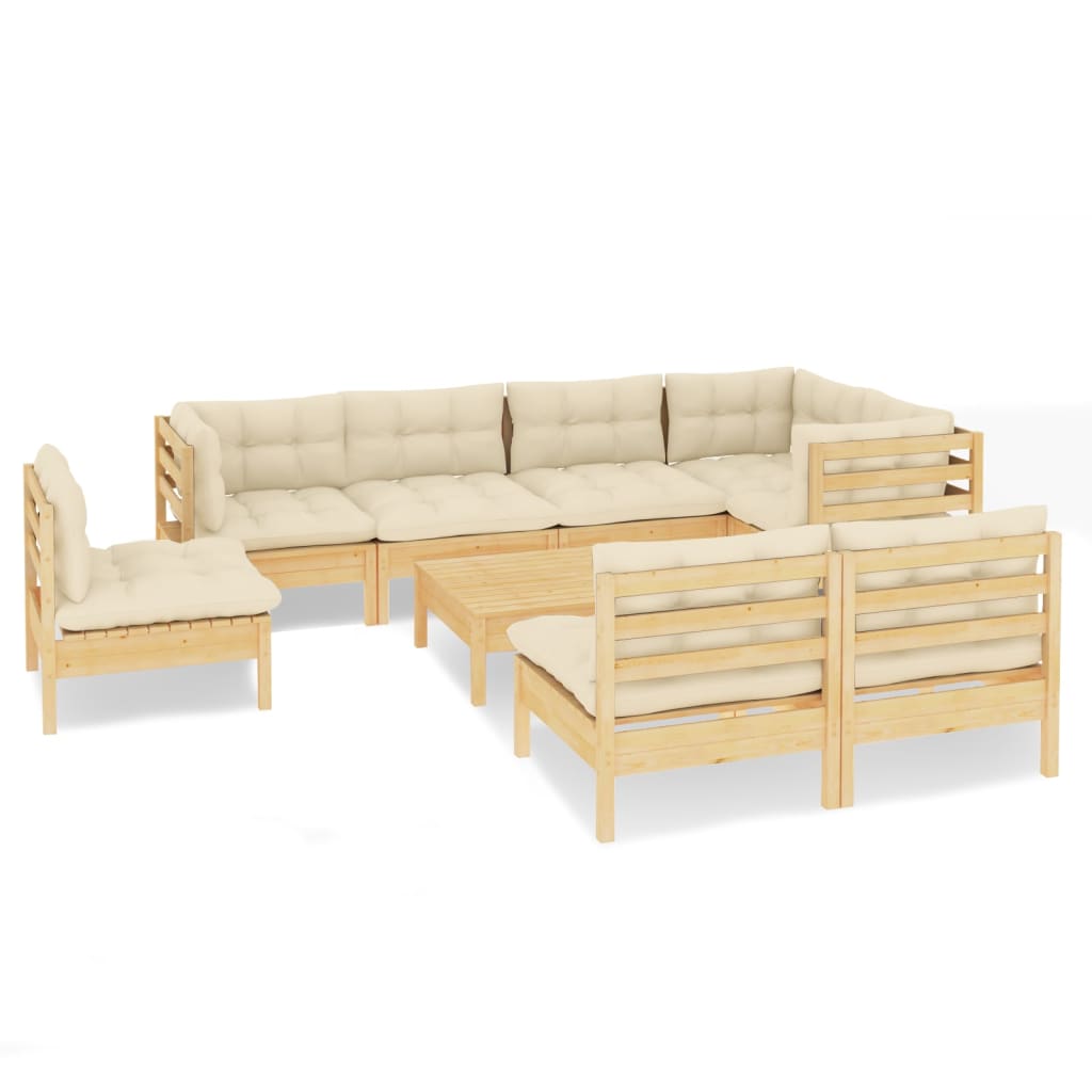 Vidaxl 9-Cz. Set da Giardino, Cuscini Crema, Pino