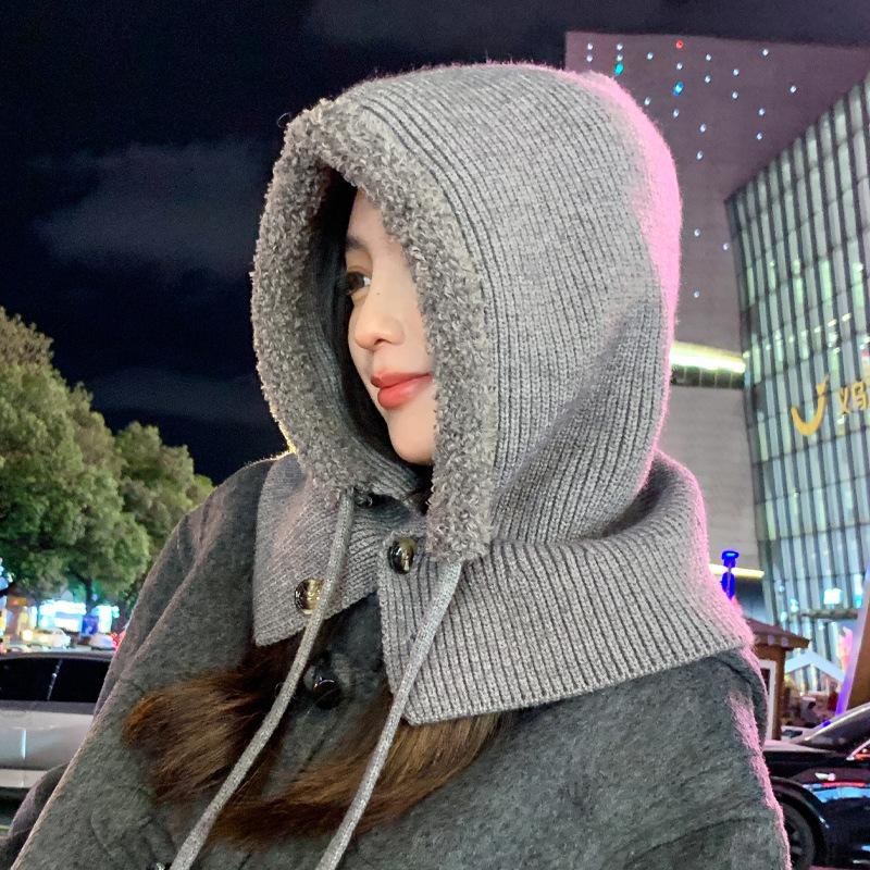 New Autumn and Winter Plush Cape Knitted Wool Hat Warm Hat for Women Winter Scarf Integrated Hat Windproof Ear Protection Hat