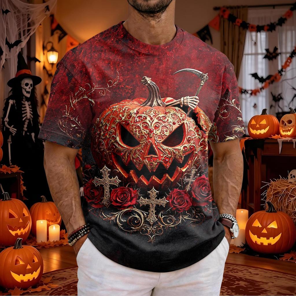 Men's Halloween Graphic T-Shirt Neck Short Sleeve Casual Top