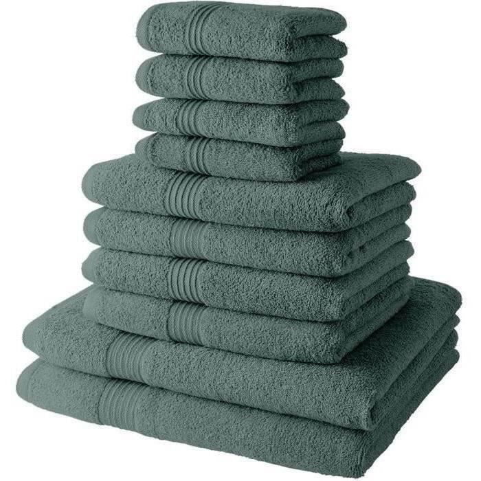 Set of 10 TODAY Bath Towels Including 4 30x50 Towels + 4 50x90 Towels + 2 70x130cm Bath Sheets 100% Cotton - Celadon