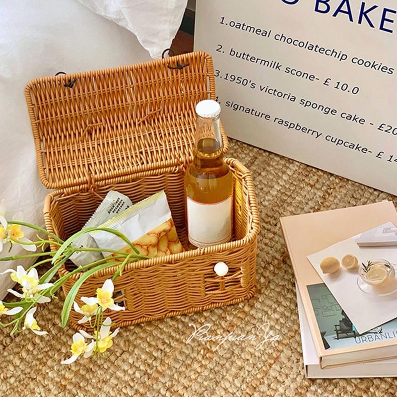 Creative House Shape Woven Rattan Storage Basket Featuring Portable Handle for Home Decors Picnics Gift User Friendly Materials