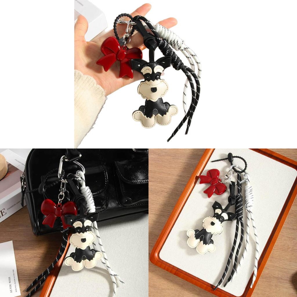 Snautie Dog Pu Leather Bag Charm With Cartoon Butterfly Knot For Fashionable Spring Use
