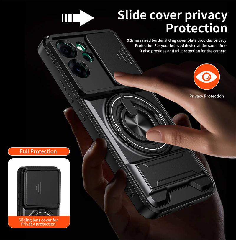 Para OPPO Reno 14F 5G Funda Soporte de Anillo Magnético Pata de Apoyo Trasera para Reno14F 14 F 5G Deslizador de Lente Protector de Cámara Funda