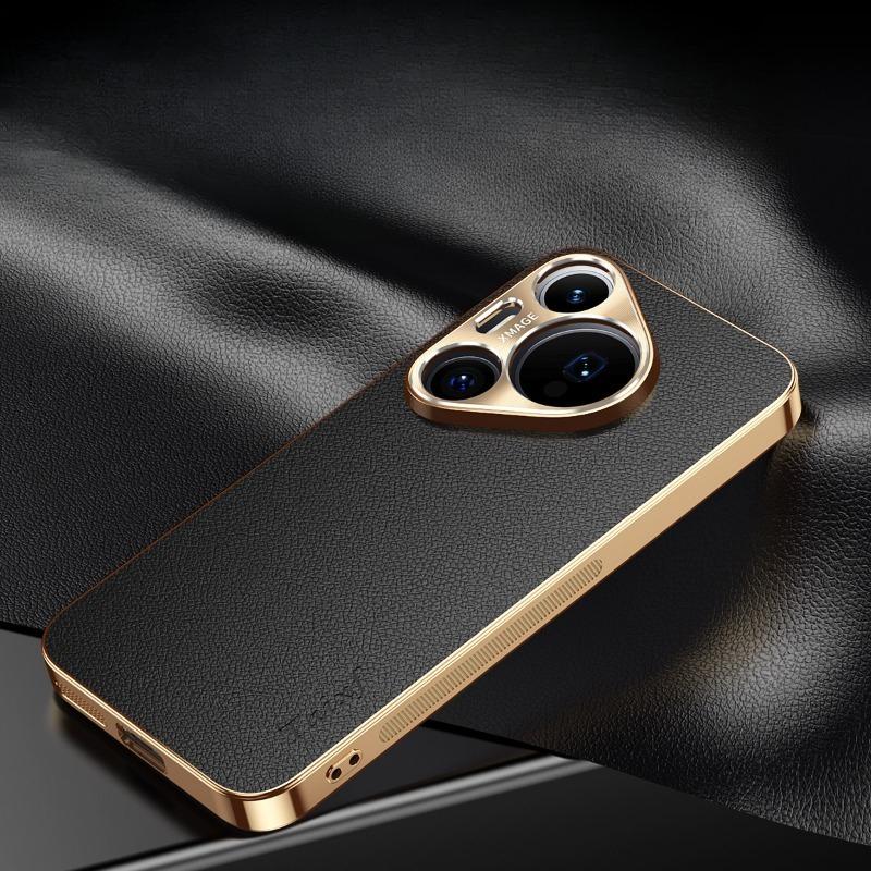 Huawei Pura 70 Ultra P60 P50 P30 Pro + Plus uchun teri qoplamali zarbaga chidamli qopqoq Lichi naqshli tekstura Linza himoyasi uchun g'ilof