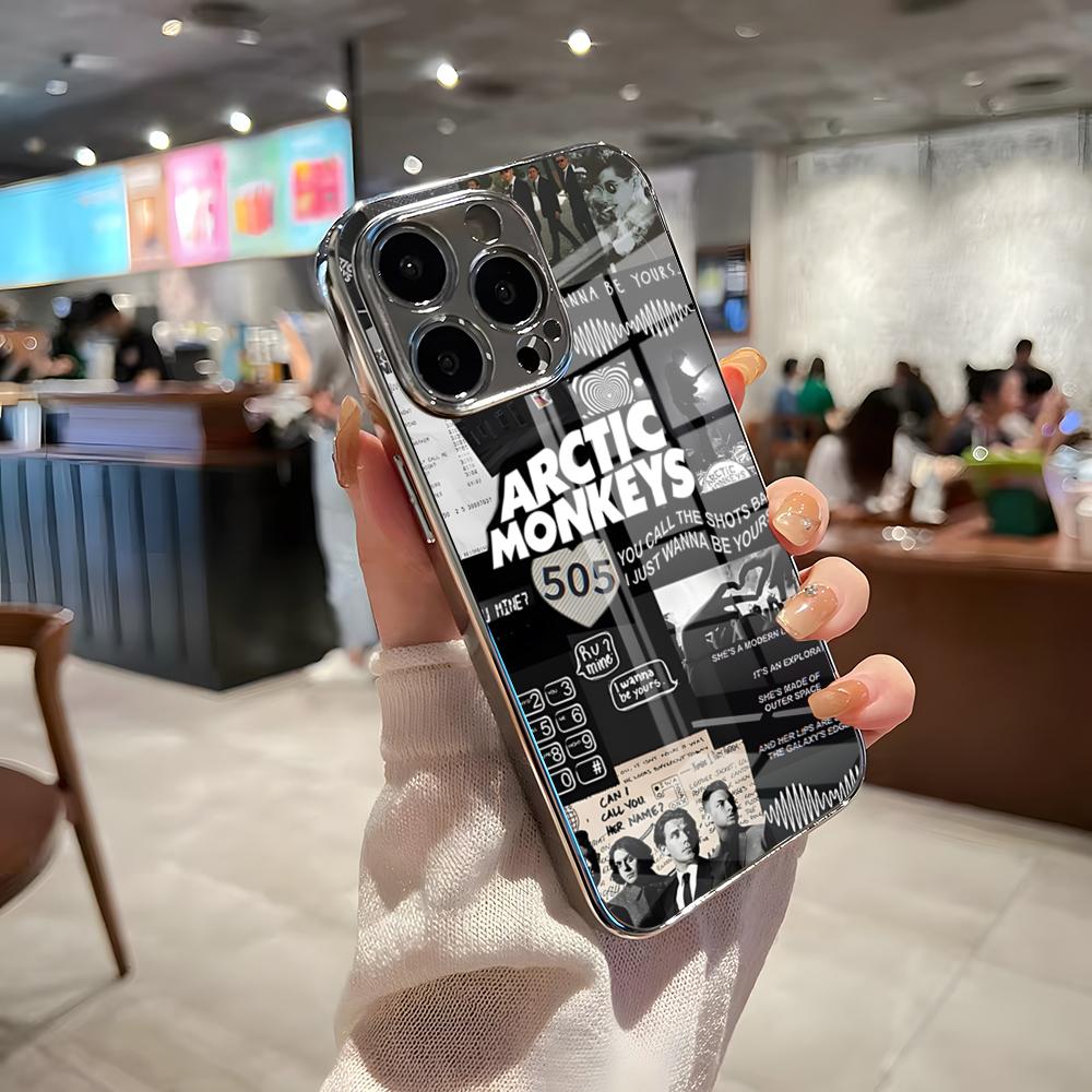 

Чехол для телефона A-Arctic Monkeys с логотипом для IPhone 17 Pro Max 15 Pro 16 14 Plus 12 13 Mini 11 Pro, противоударный, гальванизированный, стеклянная крышка iPhone 12
