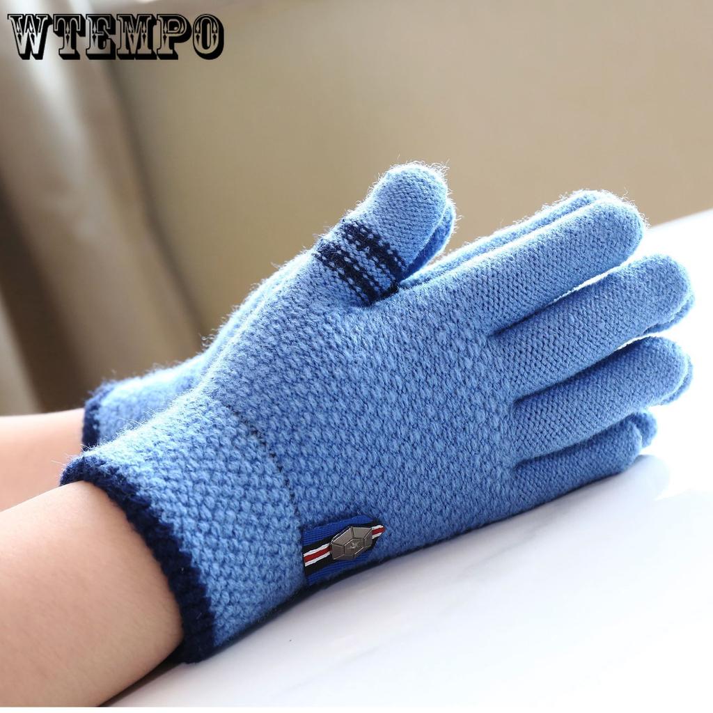 Winter Warm Gloves for Students Five Finger Separate Wool and Velvet Thickened Solid Color Full Finger Gloves