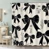 Schwarzer Schleifen-Coquette-Duschvorhang Mädchen Vintage Schleifen Retro Blumig Wildblume Girly Mode Elegant Pflanze Badezimmer-Set