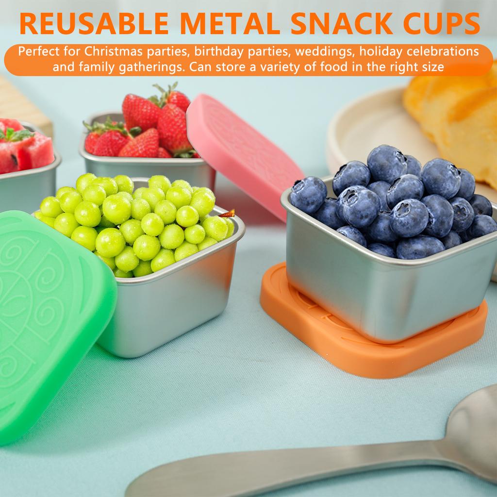 3/4/8Pcs Mini Snack Containers with Lids Stainless Steel Small Food Storage Container Portable Lunch Box Dipping Sauce Container