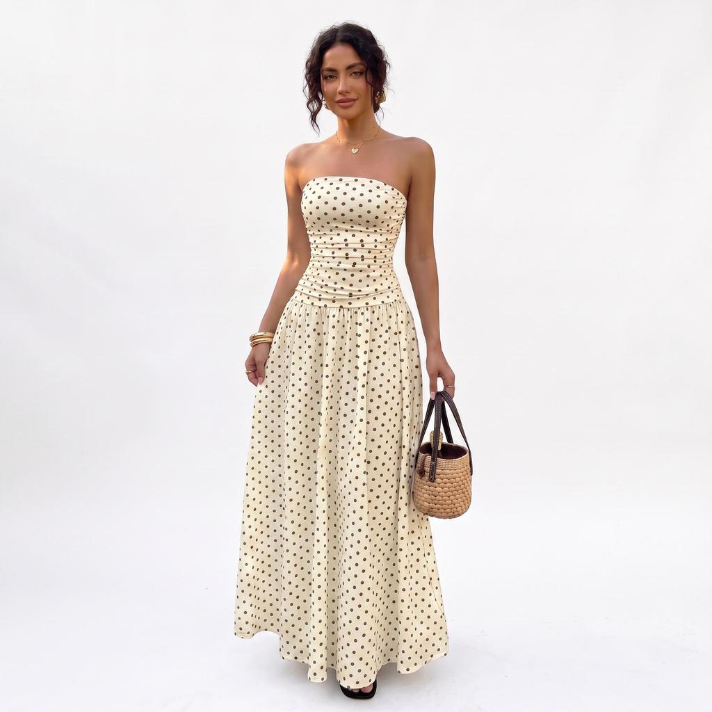 2026 Summer Slimming Off-the-Shoulder Polka Dot Dress