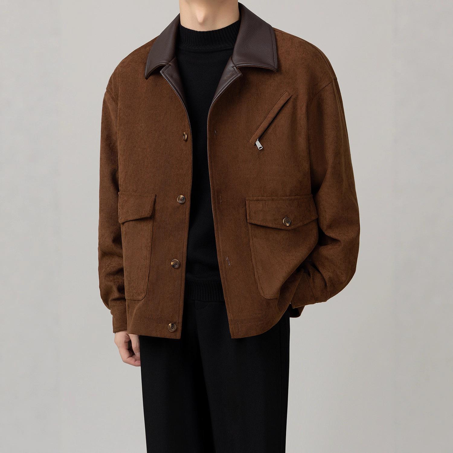 

Premium Lapel Splicing Jacket Men s Fashion Casual Loose Commuter Versatile Men s Jacket M