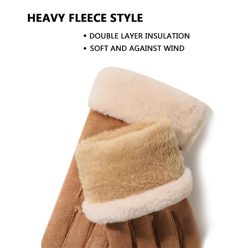 Winter Suede Leather Biking Gloves Autumn Thicken Female Warm Velvet Plush Mittens Women Outdoor Activity Touch Screen Driving Gloves