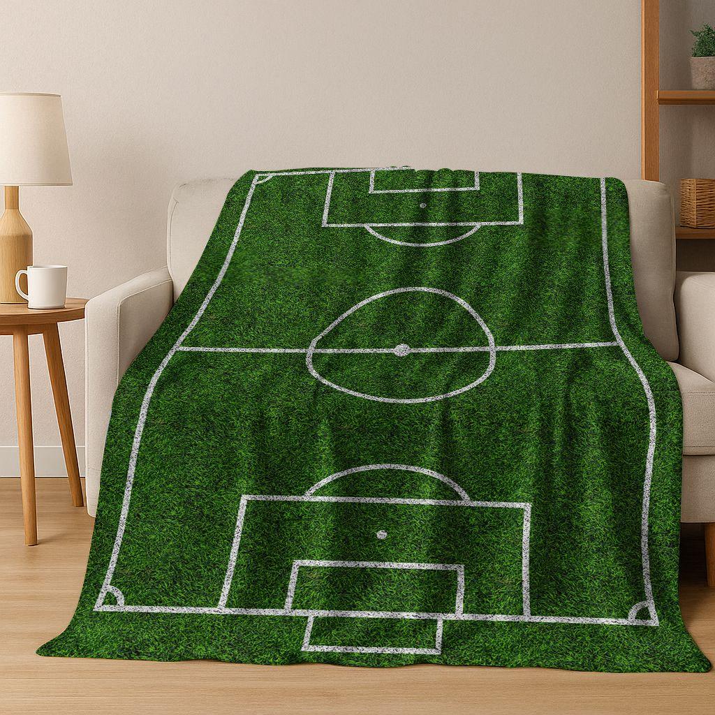Green Black Football Field Stadium Art Flannel Blanket,Cozy Soft Throw Blanket for Home Bedroom Bed Sofa Picnic Cover Kids Gift