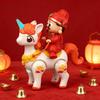 Electric God of Wealth Toy with Music LED Light Cartoon Riding Horse Fortune God Toy with Movable Joints Spring Festival New Year Gift