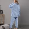 Ladies' Casual And Comfortable Round Neck Warm And Plush Home Clothes Cardigan Sleepwear And Pants Set