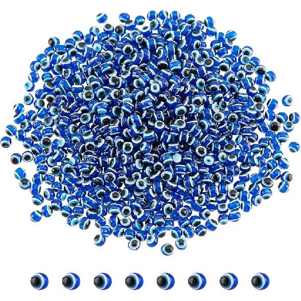 NBEADS 20 Pcs Large Hole Evil Eyes Beads Cube, Resin Evil Eye Beads Royal Blue European Spacer Charms for Bracelets Necklace Jewelry Making, Hole: 800pcs 4mm Blue