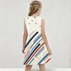 Girls White Round Neck Sleeveless Printed A Line Flared Dress Eagle Star Stripe Design