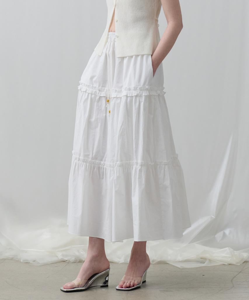 Toabe String Point Tiered Frill Long Skirt (Ivory)