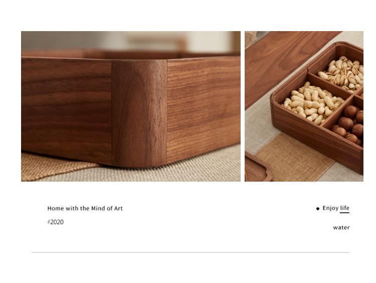 Solid Wood Compartmented Snack and Candy Box - Round Corner Wedding Decoration Gift