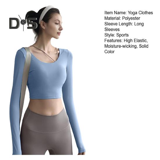 Innen gepolsterte Yoga-Tops für Damen, sexy Rücken, langärmelig, Yoga-Top, Sport, hochelastisch, für Fitnessstudio, Fitness, Laufen, Training, T-Shirt, weich, atmungsaktiv, sportliche Kleidung für