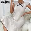 GMXIA Spring and Summer Women's Dress Nightgown Ruffle Hem Milled Pit Stripe Home Home Pajamas