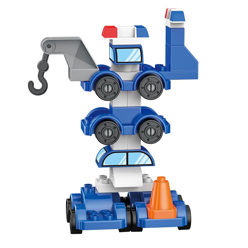 Large Particle Deformation Building Blocks Assembled Puzzle Compatible 4-in-1 Police Car Car Robot Boy Toy