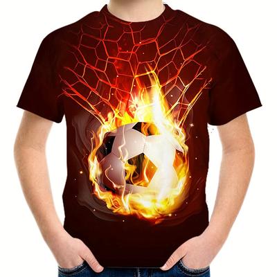 Flame Football 3D Printed Children's Casual Short Sleeve T-shirt