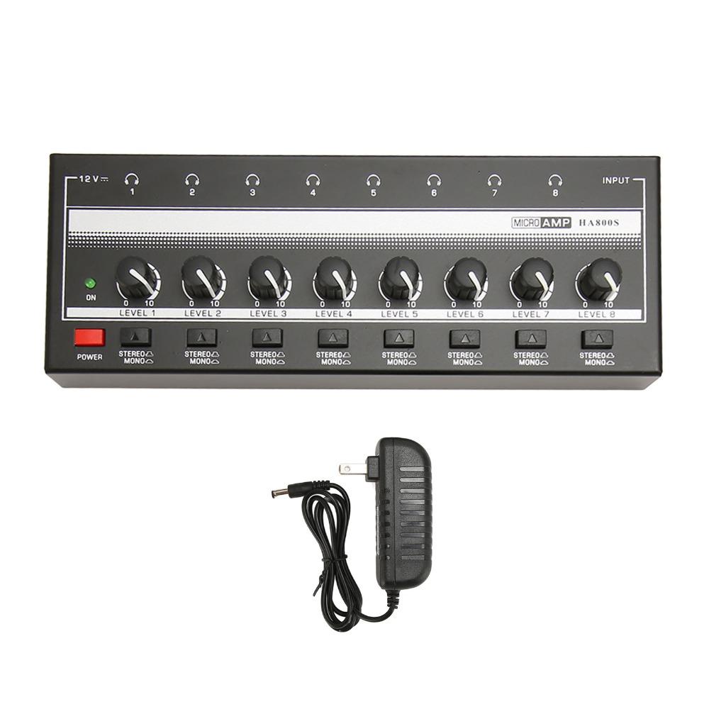 8-Channel HA800S Headphone Amplifier 1/4" TRS Input/Output Audio Mixer Studio Recording