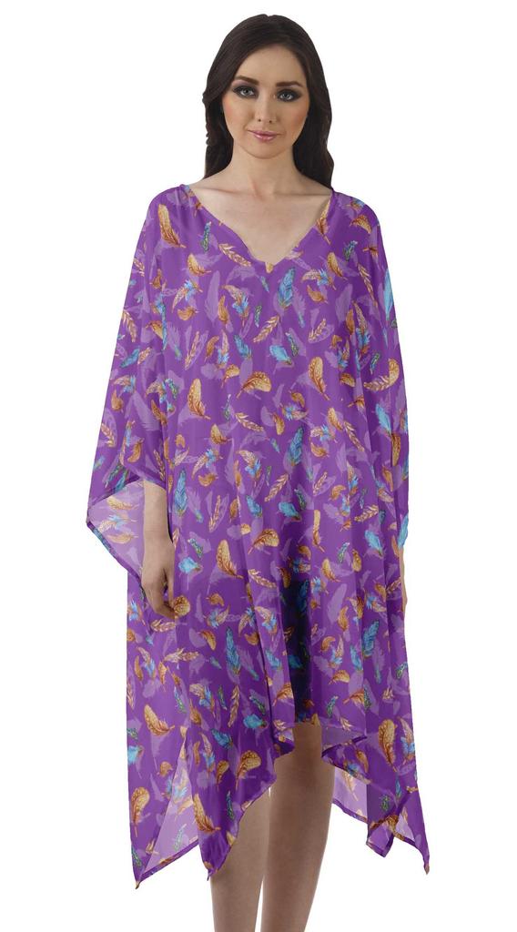 Moomaya Georgette Short Caftan Midi Dress Beach Swimwear Cover up Womens