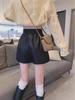 Women's High-Waisted PU Leather A-Line Shorts - Winter 2024, Versatile Wide-Leg Bootcut Pants