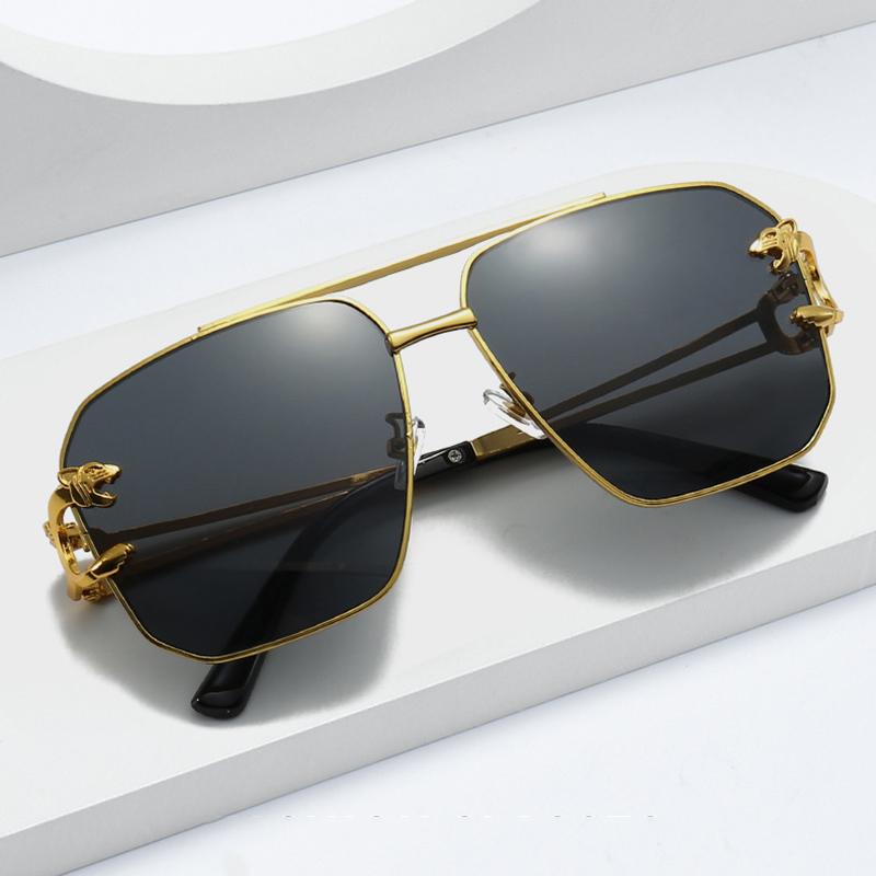 Солнцезащитные очки унисекс в металлической форме головы леопарда в большой оправе — фото 3