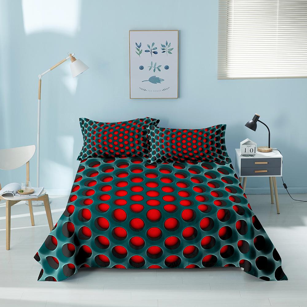 Colorful Geometric Bed Flat Sheet Printed Galaxy Bed Sheet Set With Pillowcase For Bedroom Luxury Queen King Honeycomb Bedspread