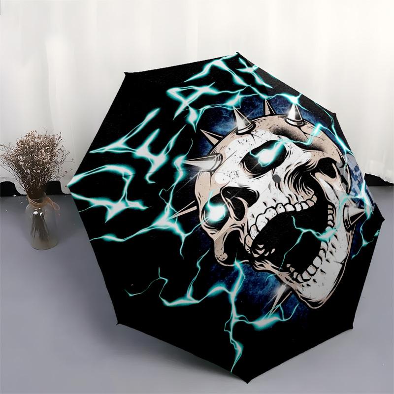 1pc Death Spiked Skull Automatic Opening/Closing Outdoor Umbrella with 8 Bone Iron Frame - Perfect Gift for Fans and Travelers!L015