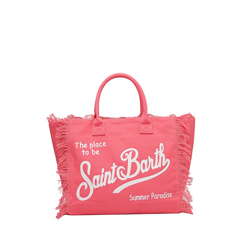 

Сумка Жіноча Нова Полотняна Сумка з Бахромою у Формі Літери Велика Місткість Проста Студентська Сумка-Тоут через Плече для Поїздок троянди рожеві кольору