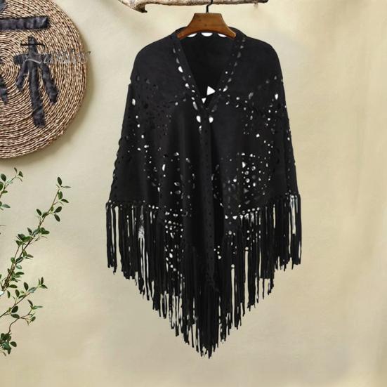Winter Accessory Women Shawl Warm Fabric Solid Color Versatile Hollow Classic Tassels Hem Scarf Comfortable Wrap