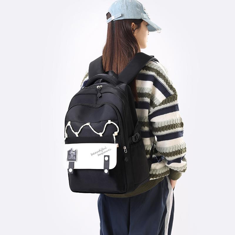 Color Block Student School Bag Women Large Capacity Backpack Ridge Protection Bag