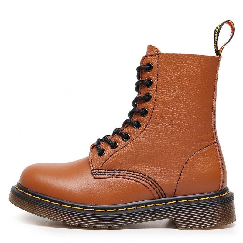 Lychee pattern tooling boots women's head layer soft cowhide couple short boots British leather locomotive boots