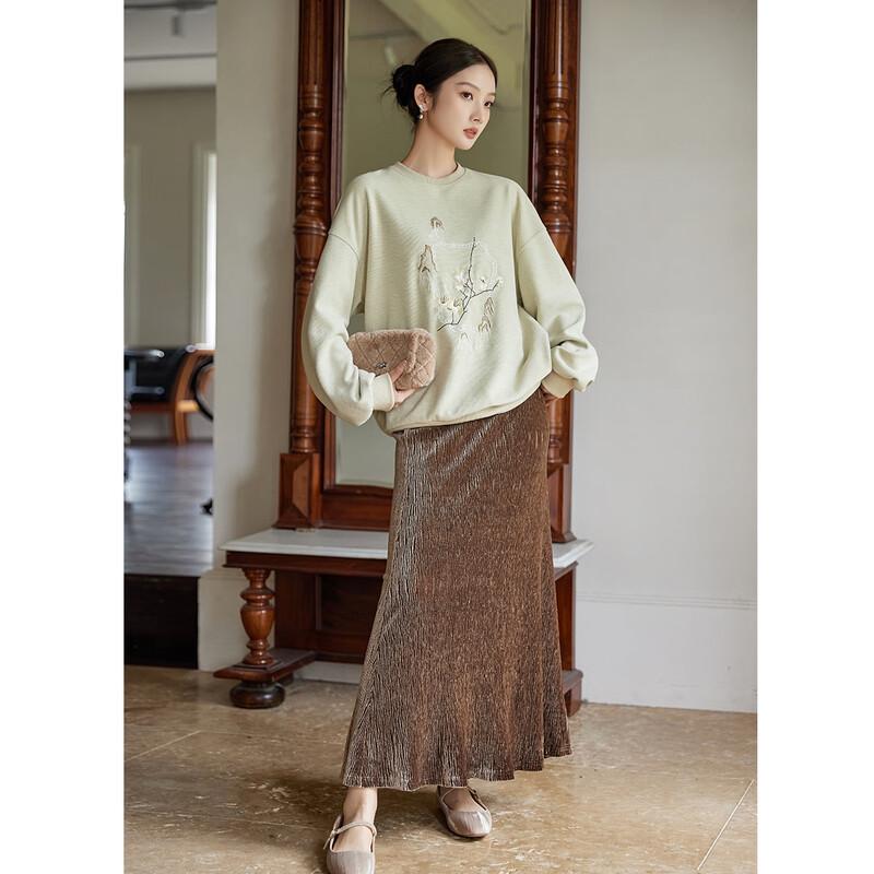 JK&JS Women's New Chinese Style Jacquard Round Neck Sweatshirt