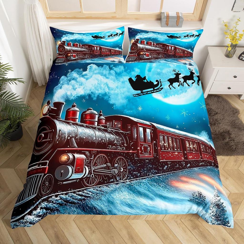 Happy New Year Xmas Duvet Cover 3 Piece Snowman Bedding Set Winter Themed Comforter Cover Merry Christmas Themed Bedspread Cover