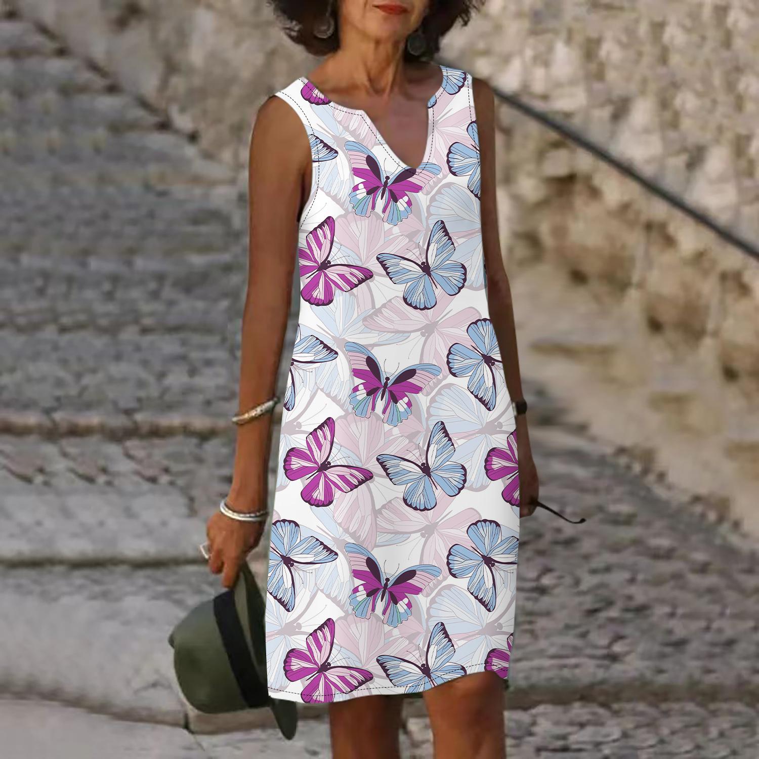 

Женское летнее розовое волшебное платье с v-образным вырезом и принтом бабочки, повседневное модное платье без рукавов, повседневное свободное сексуальное платье размера плюс XS-8XL 7XL светло-синий