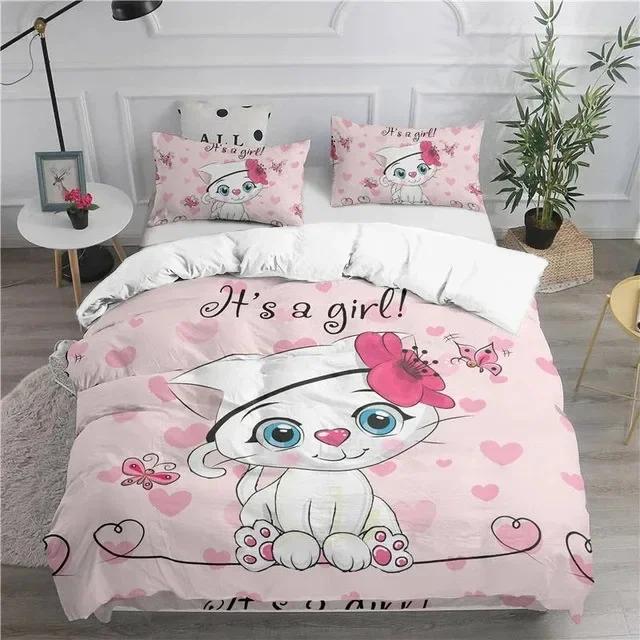 Cartoon Beddengoed Set Leuke Katten Comfortabele Dekbedhoes Kussensloop Beddengoed Set Kinderkamer Decoratie Huis Textiel