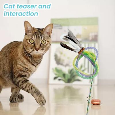 Feather Teasing Cat Stick Toy Rod Kitten Interactive Toys Pet Wand Elastic Mesh Tube Cat Teaser Gift for Birthday Christmas