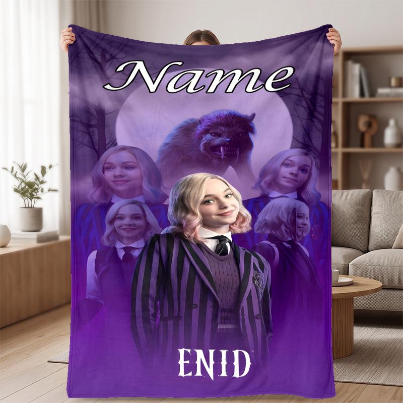 Wednesday (5) Custom Name Flannel Blanket Soft Cozy Blanket for Sofa Bed Couch Travel Home Decor Gift