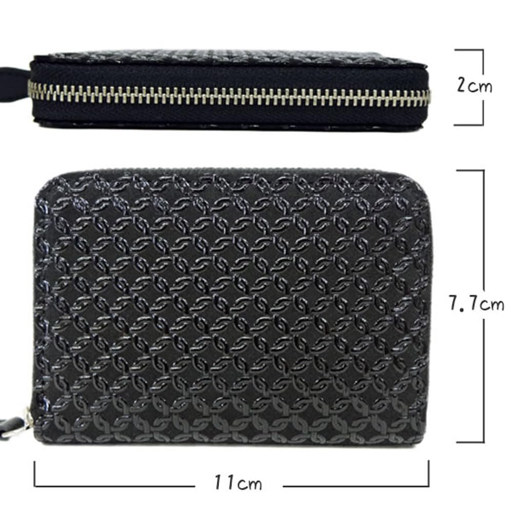 Inden Wallet Zipper Coin Purse 1012 Black Deerskin X Black Lacquer Petite Ring Length X Width 11cm X Thickness 2cm Round Zipper 4 Card Pockets