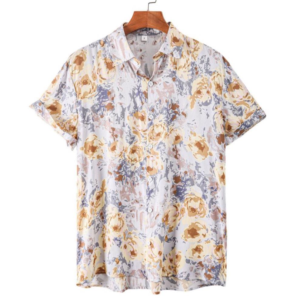 

Мужские летние гавайские рубашки с цветочным принтом, с коротким рукавом, свободные, для отдыха на море, социальные, с лацканами, рубашка с 3D-принтом 5XL