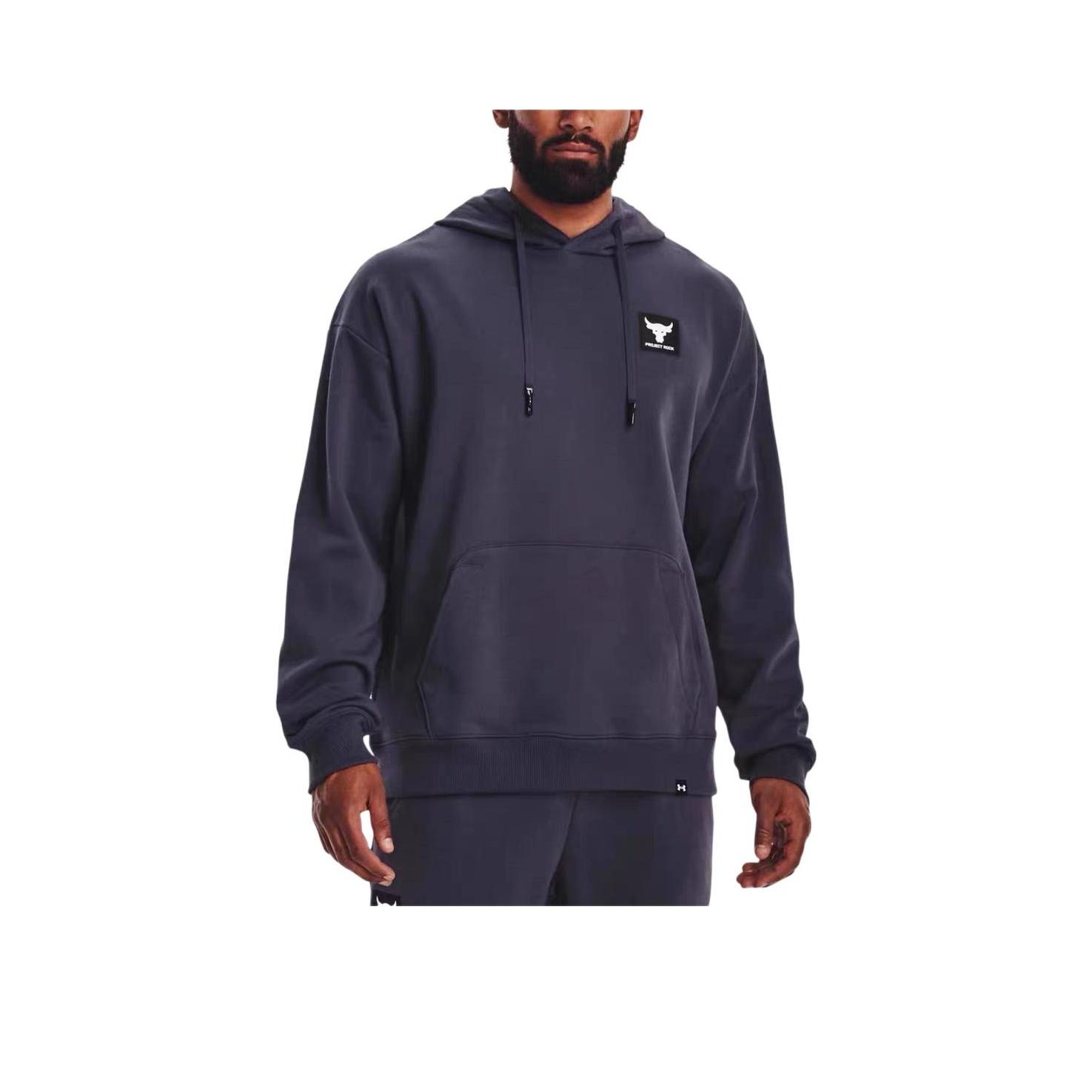Under Armour Project Rock Heavyweight Terry Solid Drawstring Pullover Hoodie Men Hoodies Blue 1373560-558 XL