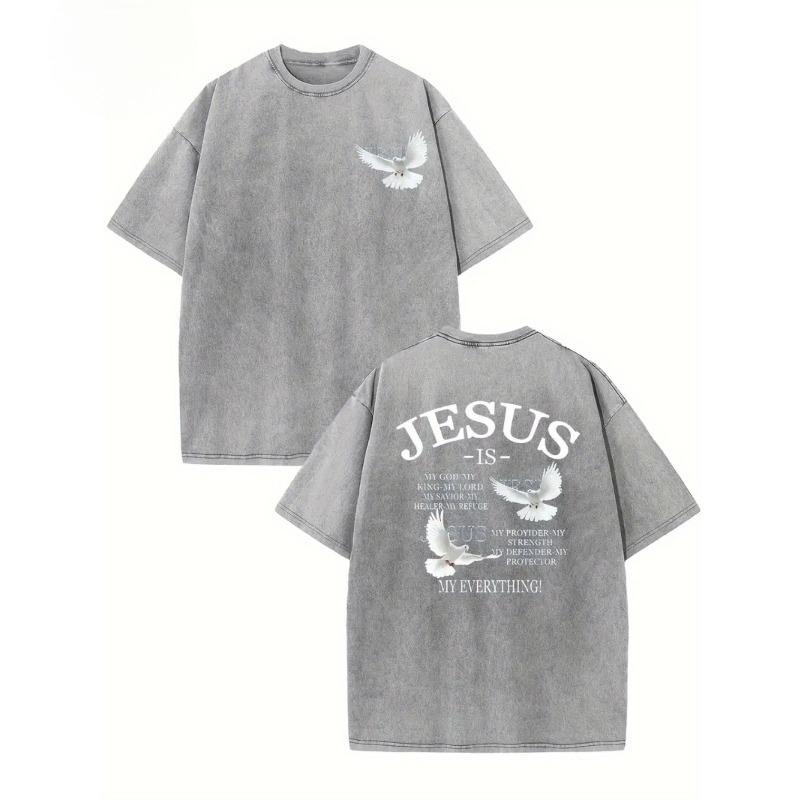 European Sizes Men'S T-shirt with Front and Back Printed Patterns - Loose, Trendy, Oversized Style In Retro Distressed Look, Versatile for Casual Wear