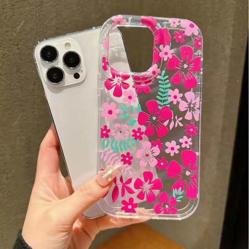 Flower Summer Pink Floral Phone Case For iPhone 13 11 12 14 15 16 Pro Max 16E XR X XS 7 8 Plus SE2 Shockproof Transparent Cover