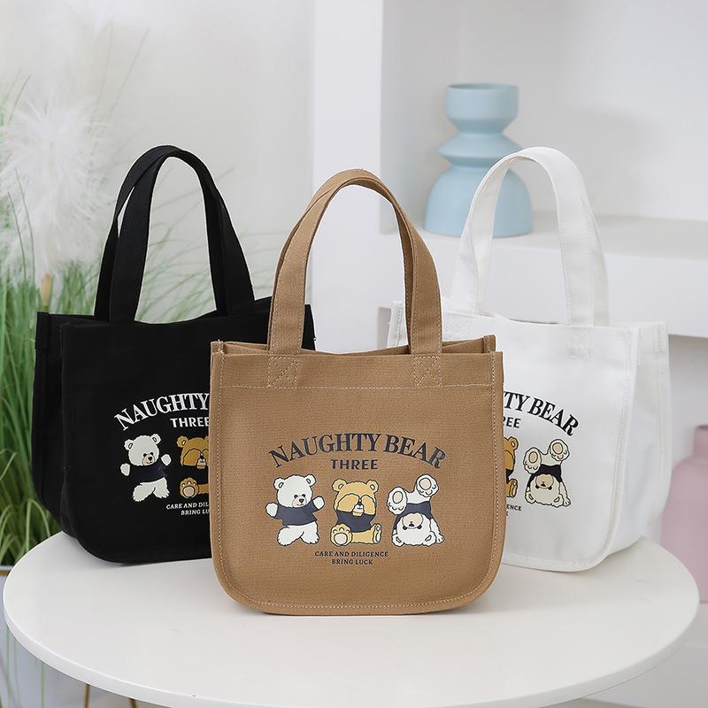 Cartoon Cute Printed Pattern Canvas Handbag Office Worker Lunch Bag Tote Bag Picnic Drink Bag Portable Outdoor Food Bags